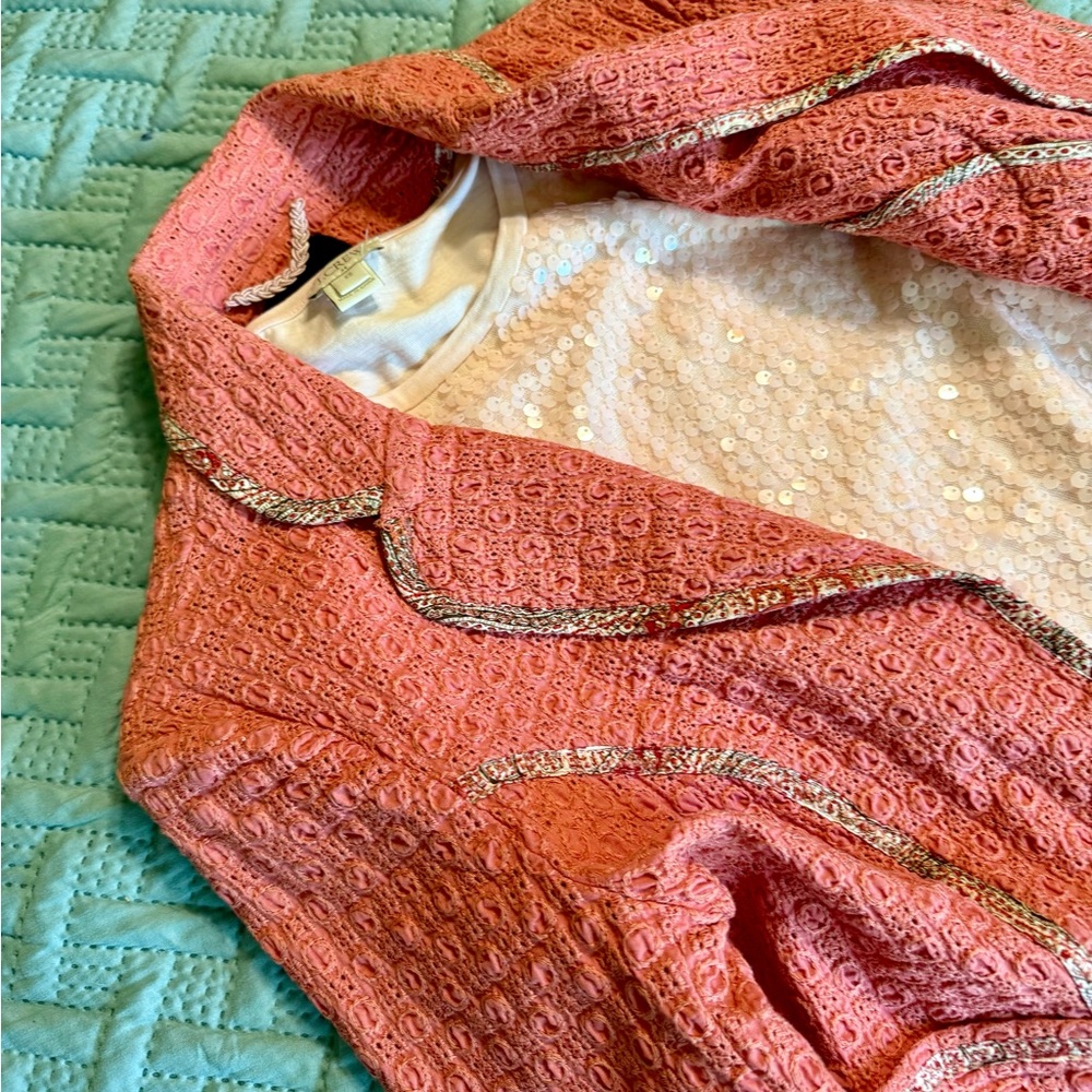Coral crop jacket and long sleeve tee